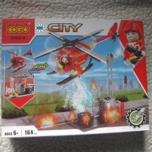 5/$30 Cogo Firefighter Helicopter Building Blocks Set